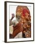 Holy Man in Front of a Ganesh Statue Draped in Fairy Lights at the Hindu Festival of Shivaratri-Don Smith-Framed Photographic Print