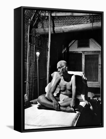 Holy Man Sri Ramana Maharshi Sitting in Bed-Eliot Elisofon-Framed Stretched Canvas