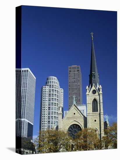 Holy Name Christian Cathedral and Tower Blocks of Near North of Downtown, Chicago, Illinois, USA-Robert Francis-Stretched Canvas