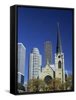 Holy Name Christian Cathedral and Tower Blocks of Near North of Downtown, Chicago, Illinois, USA-Robert Francis-Framed Stretched Canvas
