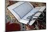 Holy Quran in Arabic and Muslim prayer beads on wood stand-Godong-Mounted Photographic Print