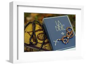 Holy Quran in French with Muslim prayer beads and Bible with rosary-Godong-Framed Photographic Print