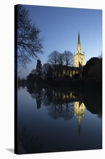 Holy Trinity Church on the River Avon at Dusk, Stratford-Upon-Avon, Warwickshire-Stuart Black-Stretched Canvas