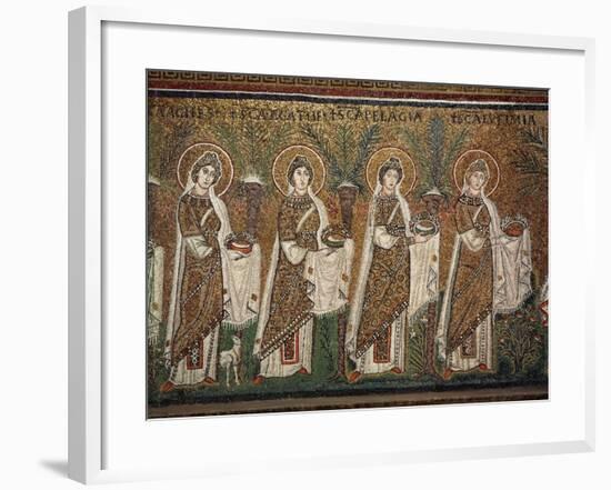 Holy Virgins Procession - Detail of Mosaics, Basilica of Sant'apollinare Nuovo Ravenna-null-Framed Giclee Print