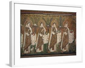 Holy Virgins Procession - Detail of Mosaics, Basilica of Sant'apollinare Nuovo Ravenna-null-Framed Giclee Print