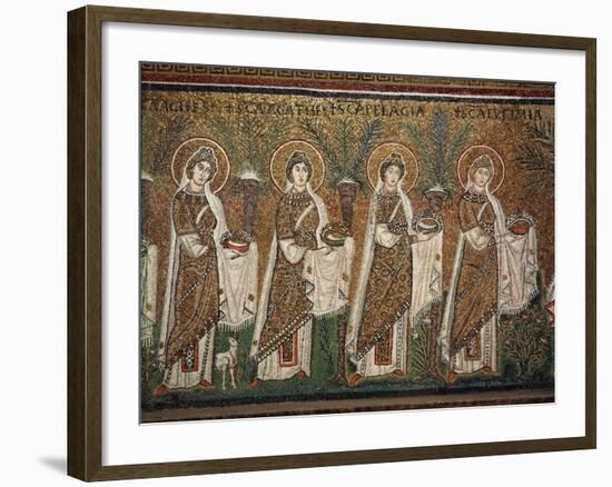 Holy Virgins Procession - Detail of Mosaics, Basilica of Sant'apollinare Nuovo Ravenna-null-Framed Giclee Print