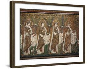 Holy Virgins Procession - Detail of Mosaics, Basilica of Sant'apollinare Nuovo Ravenna-null-Framed Giclee Print