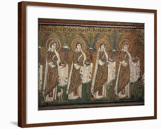 Holy Virgins Procession - Detail of Mosaics, Basilica of Sant'apollinare Nuovo Ravenna-null-Framed Giclee Print