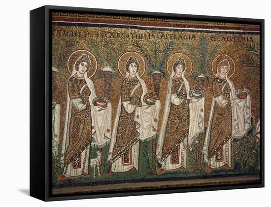 Holy Virgins Procession - Detail of Mosaics, Basilica of Sant'apollinare Nuovo Ravenna-null-Framed Stretched Canvas