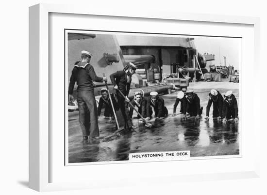 Holystoning the Deck, HMS 'Nelson, 1937-null-Framed Giclee Print