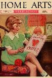 Young Girl Cuts Patterns for a Collection of Dolls-Home Arts-Art Print