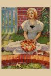 Woman Embroiders by the Side of a Home Pond-Home Arts-Framed Art Print