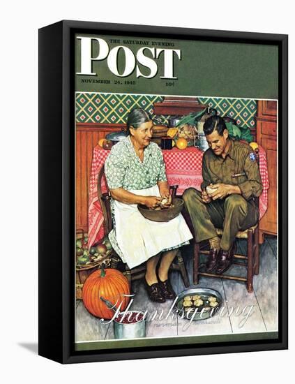 "Home for Thanksgiving" Saturday Evening Post Cover, November 24,1945-Norman Rockwell-Framed Stretched Canvas
