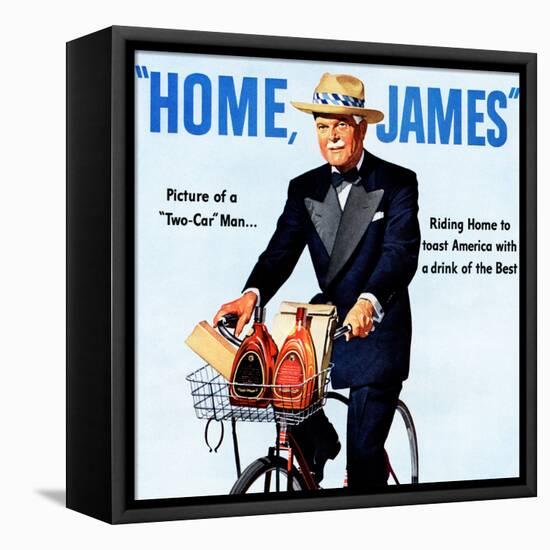 "Home, James" Retro Whiskey Advertisement, Gentleman on Bicycle-Piddix-Framed Stretched Canvas