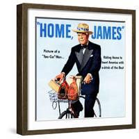 "Home, James" Retro Whiskey Advertisement, Gentleman on Bicycle-Piddix-Framed Art Print