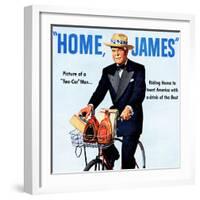 "Home, James" Retro Whiskey Advertisement, Gentleman on Bicycle-Piddix-Framed Art Print