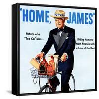 "Home, James" Retro Whiskey Advertisement, Gentleman on Bicycle-Piddix-Framed Stretched Canvas