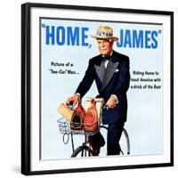 "Home, James" Retro Whiskey Advertisement, Gentleman on Bicycle-Piddix-Framed Art Print