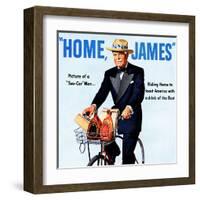 "Home, James" Retro Whiskey Advertisement, Gentleman on Bicycle-Piddix-Framed Art Print