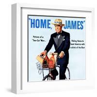 "Home, James" Retro Whiskey Advertisement, Gentleman on Bicycle-Piddix-Framed Art Print