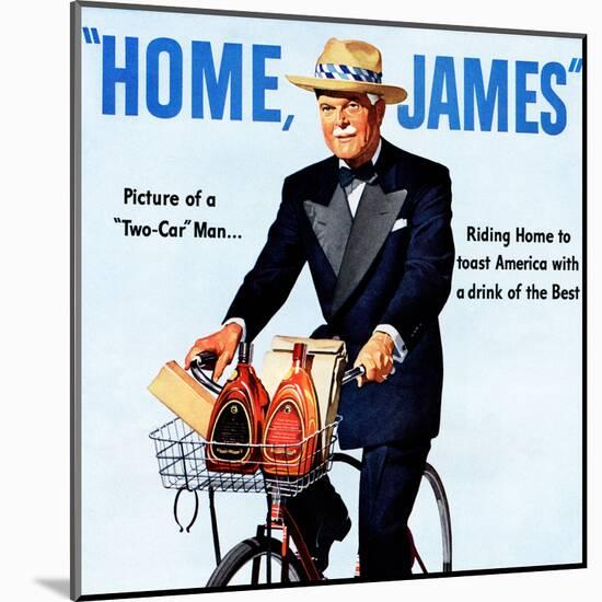 "Home, James" Retro Whiskey Advertisement, Gentleman on Bicycle-Piddix-Mounted Art Print