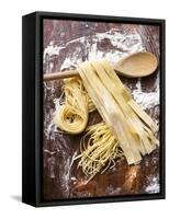 Home-Made Pasta with Wooden Spoon-null-Framed Stretched Canvas