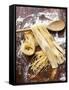 Home-Made Pasta with Wooden Spoon-null-Framed Stretched Canvas