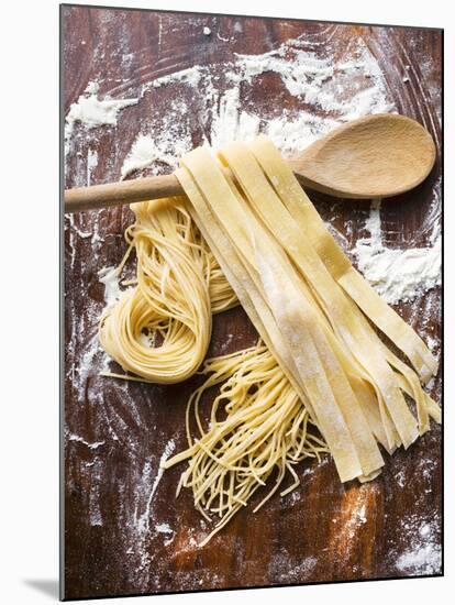 Home-Made Pasta with Wooden Spoon-null-Mounted Photographic Print