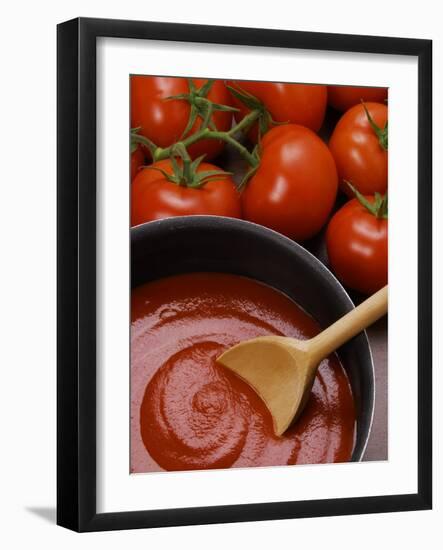 Home-Made Tomato Sauce in Pan and Fresh Tomatoes-Gustavo Andrade-Framed Photographic Print