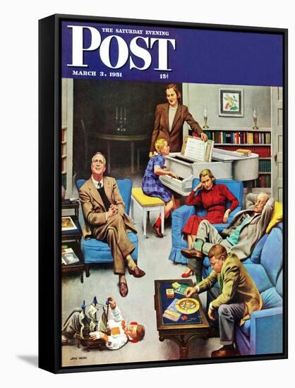 "Home Recital" Saturday Evening Post Cover, March 3, 1951-John Falter-Framed Stretched Canvas