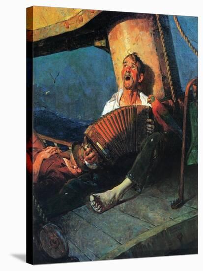 Home Sweet Home (or Man on ship with Accordion)-Norman Rockwell-Stretched Canvas