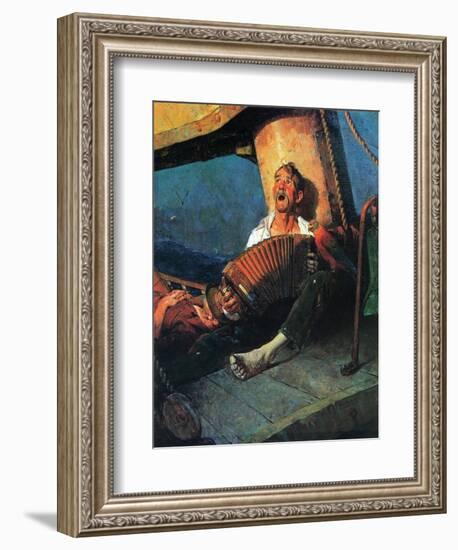 Home Sweet Home (or Man on ship with Accordion)-Norman Rockwell-Framed Giclee Print