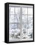 Home Vinyl Insulated Windows with Winter View of Snowy Trees and Plants-elenathewise-Framed Stretched Canvas