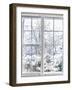 Home Vinyl Insulated Windows with Winter View of Snowy Trees and Plants-elenathewise-Framed Photographic Print