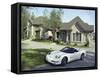 Home with a Sports Car Parked in Front-null-Framed Stretched Canvas