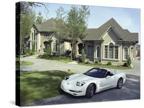 Home with a Sports Car Parked in Front-null-Stretched Canvas