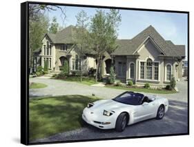 Home with a Sports Car Parked in Front-null-Framed Stretched Canvas