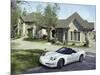Home with a Sports Car Parked in Front-null-Mounted Photographic Print