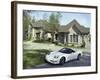 Home with a Sports Car Parked in Front-null-Framed Photographic Print