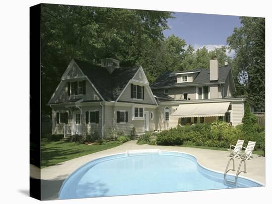 Home with Backyard Swimming Pool-null-Stretched Canvas