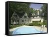 Home with Backyard Swimming Pool-null-Framed Stretched Canvas