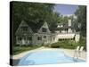 Home with Backyard Swimming Pool-null-Stretched Canvas