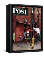 "Homecoming G.I." Saturday Evening Post Cover, May 26,1945-Norman Rockwell-Framed Stretched Canvas