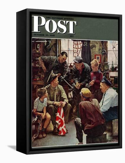 "Homecoming Marine" Saturday Evening Post Cover, October 13,1945-Norman Rockwell-Framed Stretched Canvas