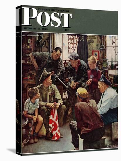 "Homecoming Marine" Saturday Evening Post Cover, October 13,1945-Norman Rockwell-Stretched Canvas