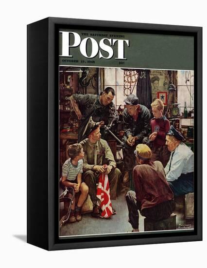 "Homecoming Marine" Saturday Evening Post Cover, October 13,1945-Norman Rockwell-Framed Stretched Canvas