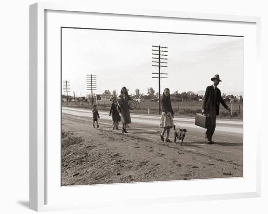 Homeless Migrant Family of Seven, Walking the Highway from Phoenix, Arizona, 1939-Dorothea Lange-Framed Art Print