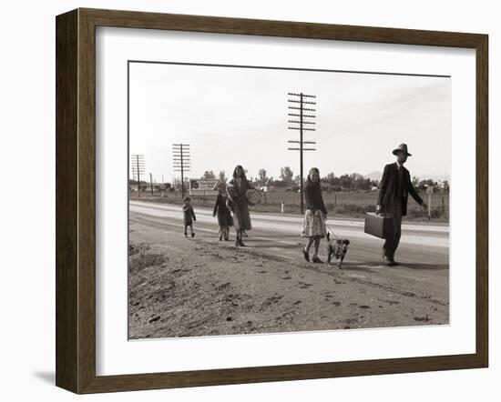 Homeless Migrant Family of Seven, Walking the Highway from Phoenix, Arizona, 1939-Dorothea Lange-Framed Art Print