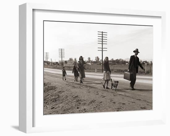 Homeless Migrant Family of Seven, Walking the Highway from Phoenix, Arizona, 1939-Dorothea Lange-Framed Art Print