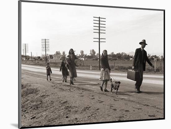 Homeless Migrant Family of Seven, Walking the Highway from Phoenix, Arizona, 1939-Dorothea Lange-Mounted Art Print